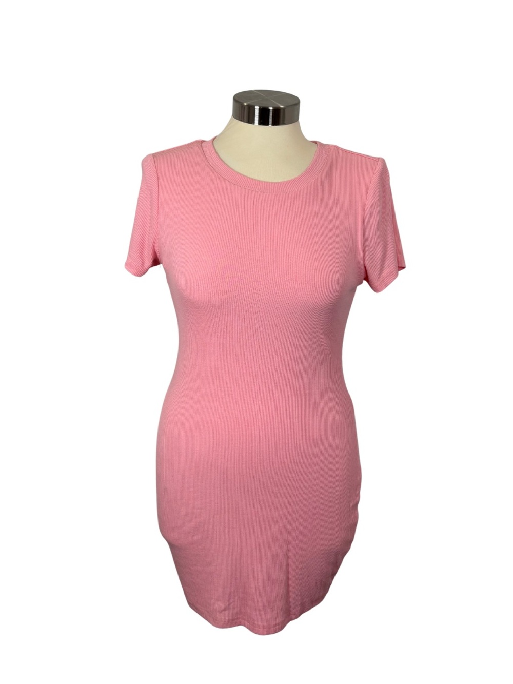 superdown Pink Ribbed Short Sleeve Bodycon Mini Dress